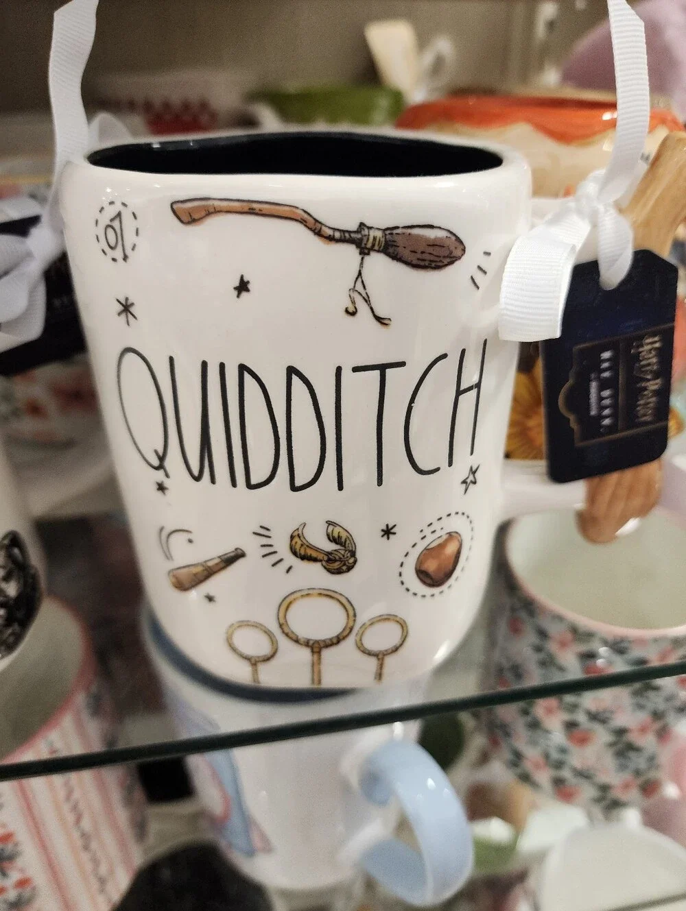 Rae Dunn Harry Potter Quidditch Ceramic Mug — White with Gold & Black Accents